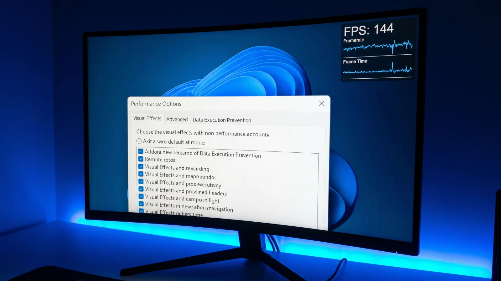 Compteur de FPS et paramètres de performance Windows à l'écran