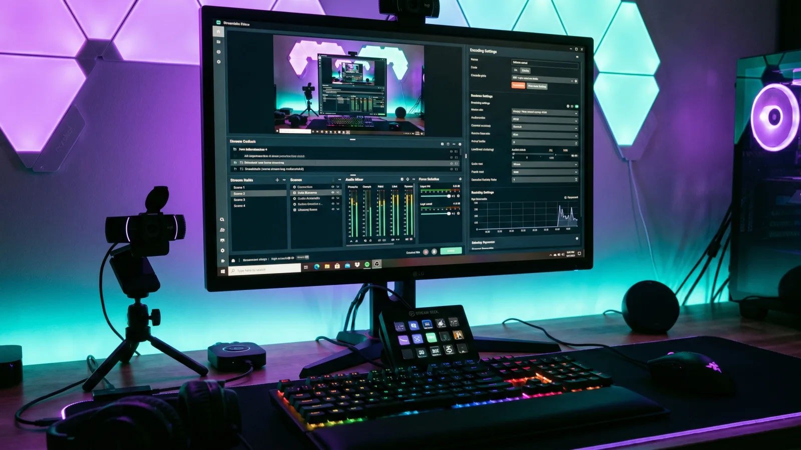 Interface du logiciel OBS Studio avec scènes et réglages de stream