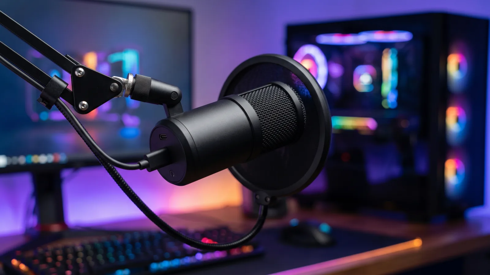Micro USB de streaming sur bras articulé avec filtre anti-pop