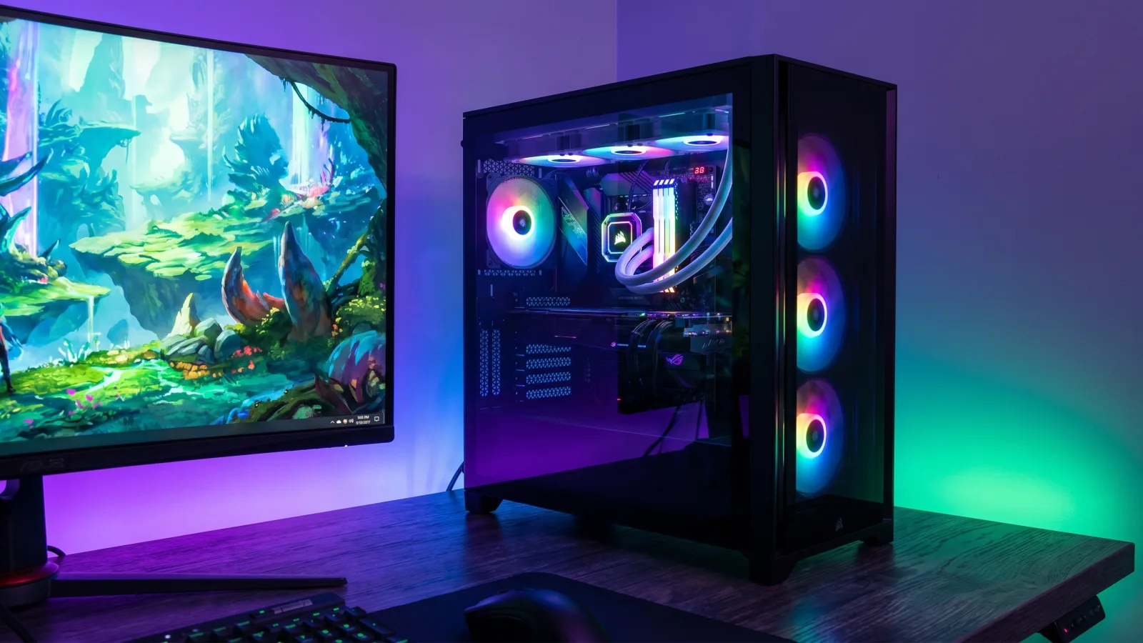 PC gamer termin&eacute; avec ventilateurs RGB et panneau vitr&eacute;