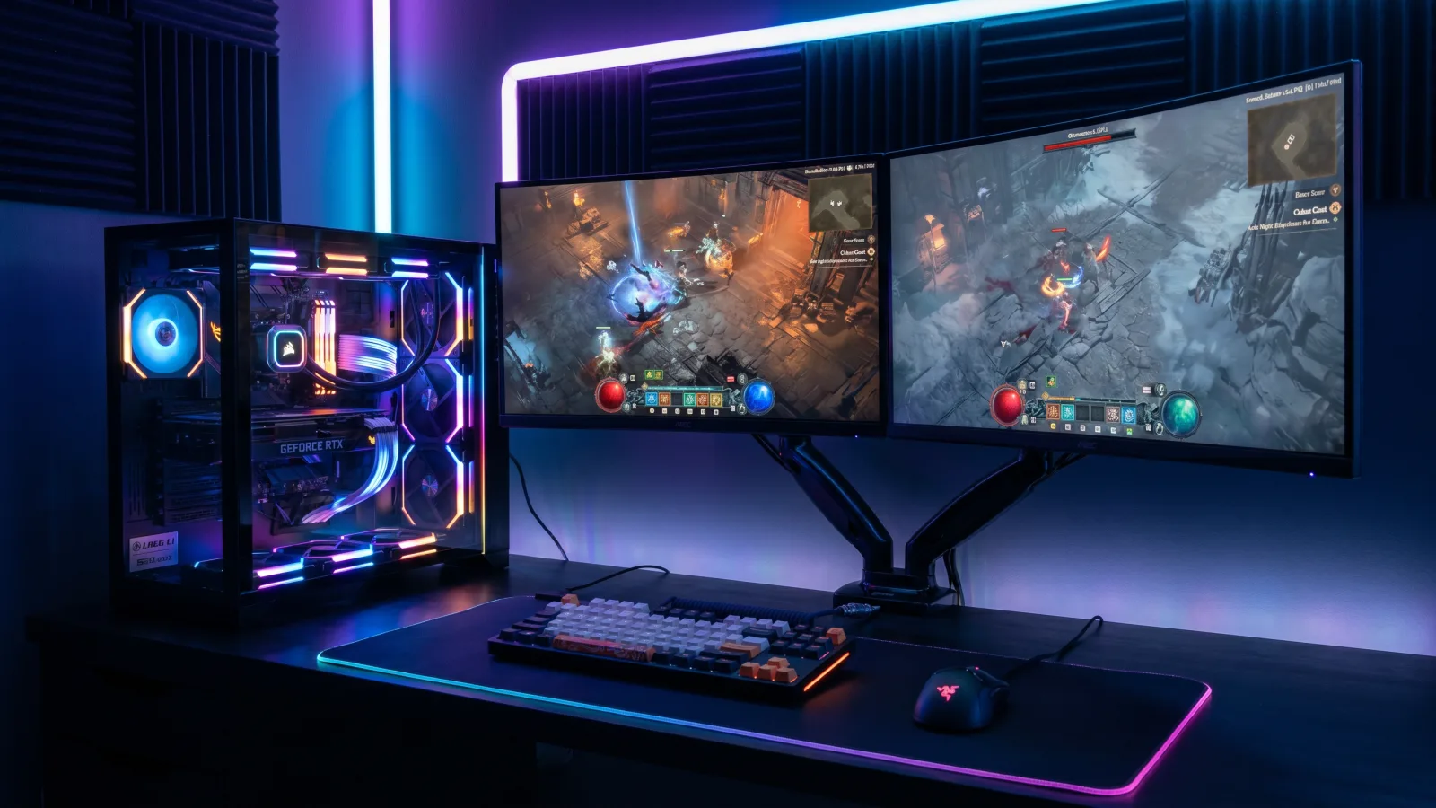 Setup gaming avec éclairage RGB optimisé pour le jeu sous Windows