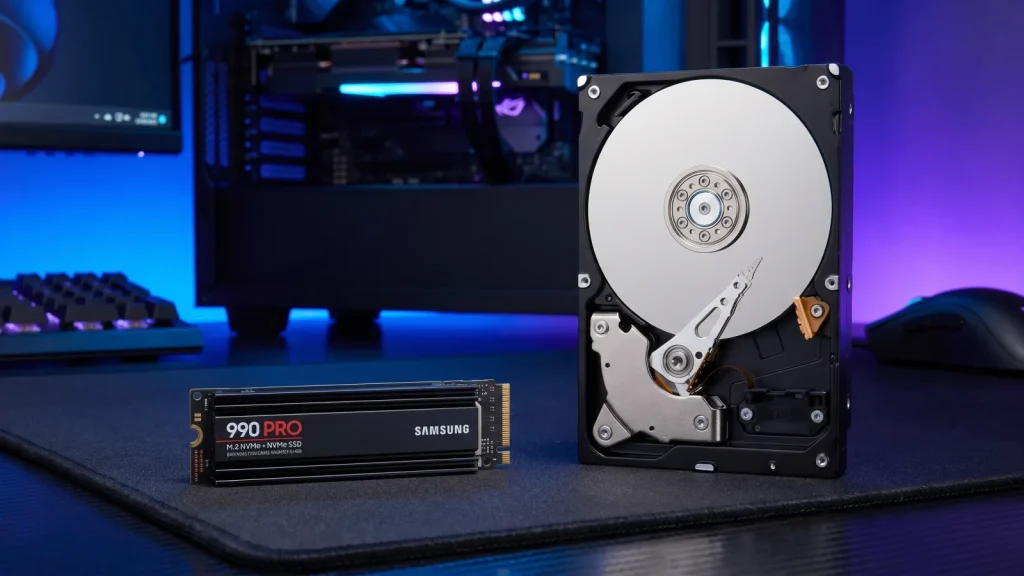 SSD NVMe et disque dur HDD côte à côte