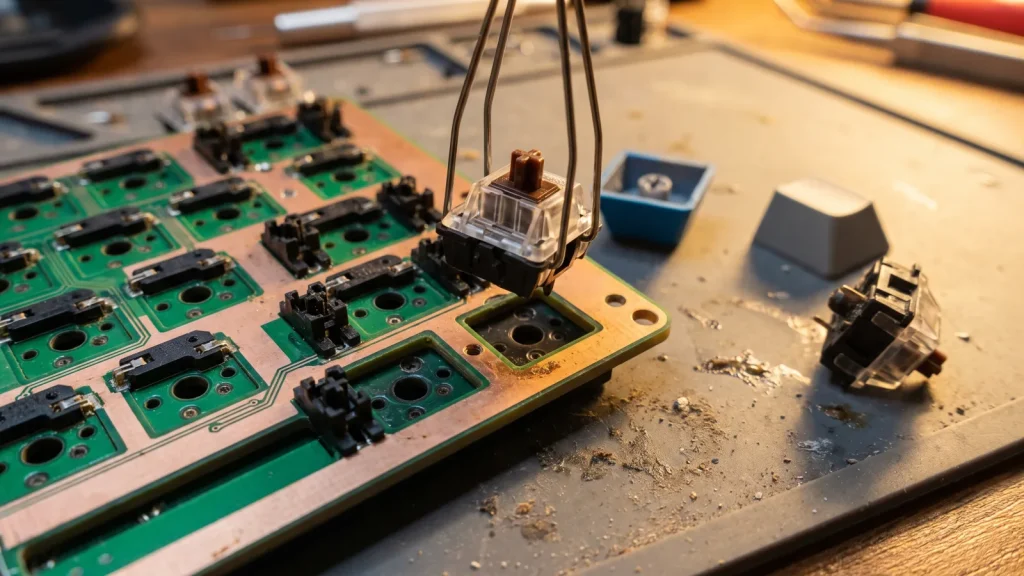Extraction d’un switch sur un clavier mécanique hot-swap