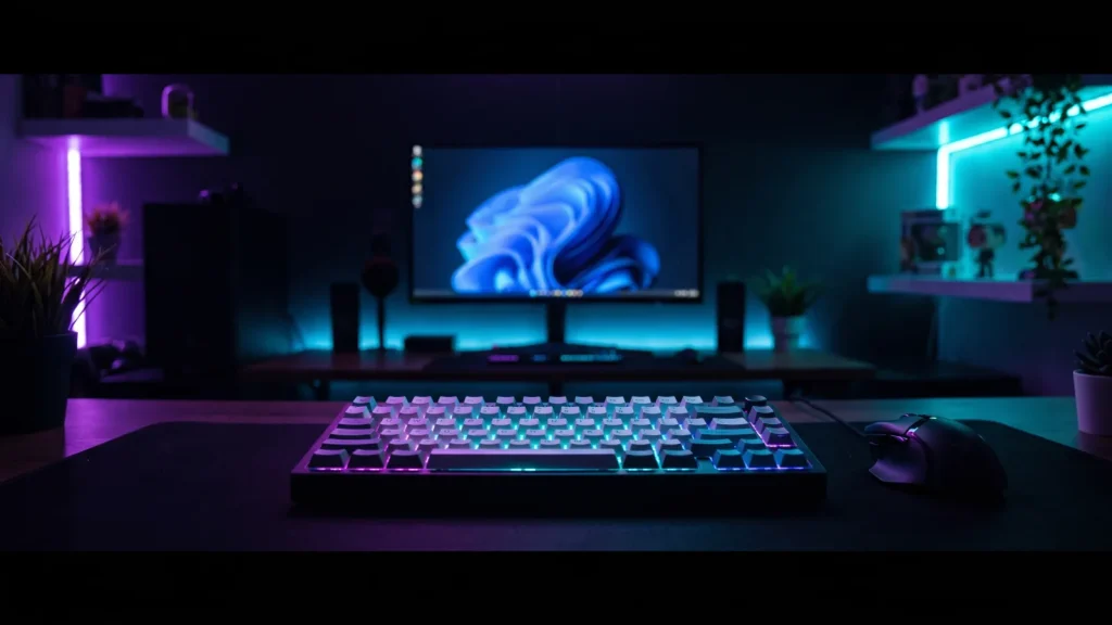 Clavier mécanique compact RGB sur un setup gaming